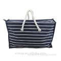 strip print canvas cotton rope handle shopping bag,tote woman hand bag